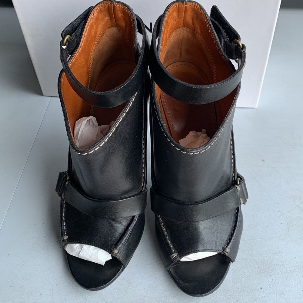 Givenchy Women's 7B EU 37 506963 Open Toe Ankle Boots Black Leather High Heel